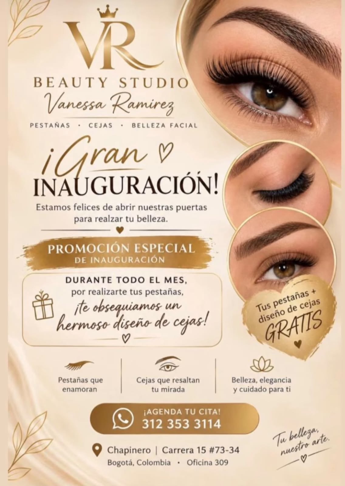 Afiche de gran inauguración de VR Beauty Studio
